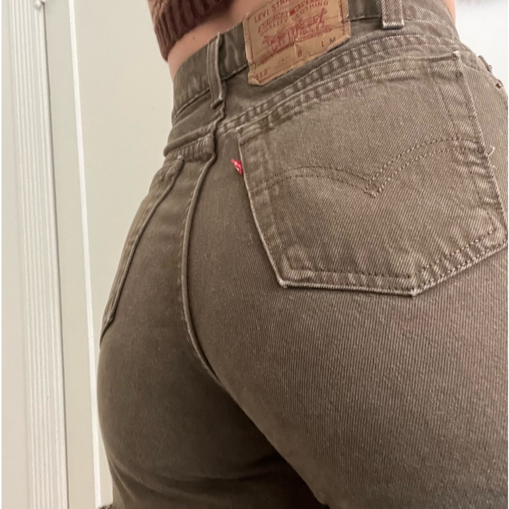 long olive green distressed vintage Levi shorts